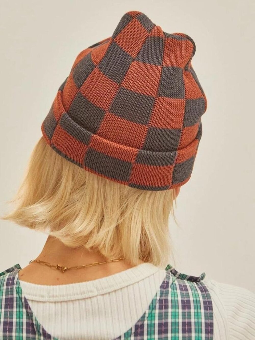 Checkerboard Hemp Slacker Beanie - Rust Charcoal Weld MFG
